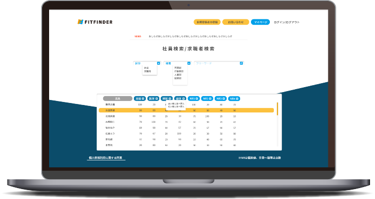FitFinderの画面を映したノートPC