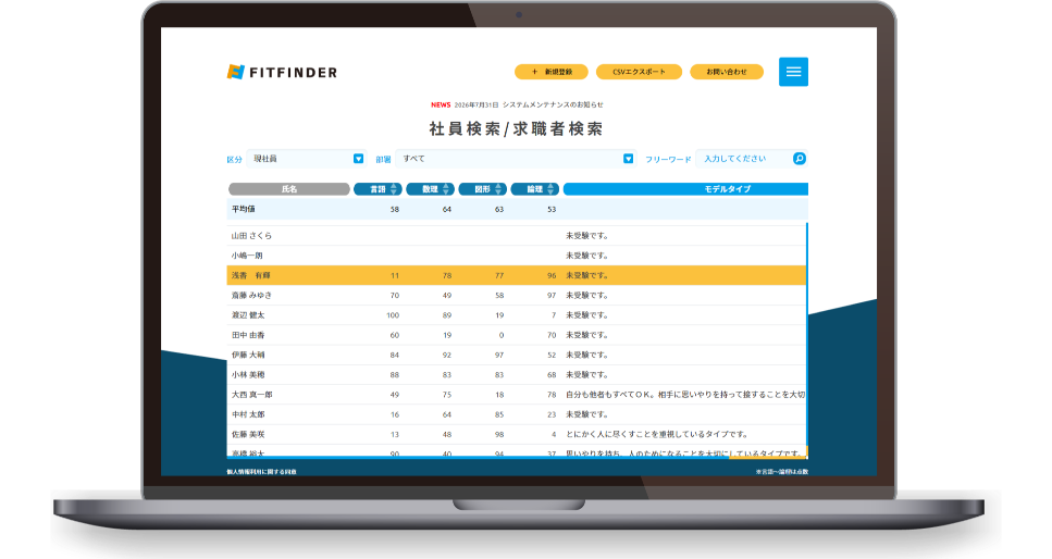FITFINDERの画面を映したノートPC